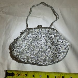 Vintage Silver Sequin Crystal Clutch Bag